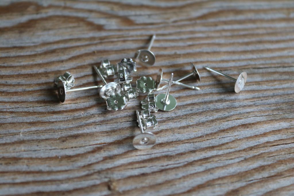 6mm 925 Sterling Silver Stud Posts And Backing (5 Pairs)